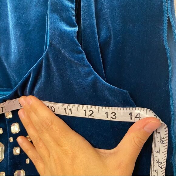 The Line up solo dance costume 2 piece velvet teal rhinestone Austere skirt MA - Picture 11 of 13